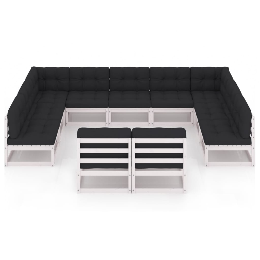 11-tlg. Garten-Lounge-Set mit Kissen Weiss Kiefer Massivholz